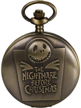 Men's Brown Quartz Vintage Novelty Skull Skeleton Christmas Round Pocket Watch